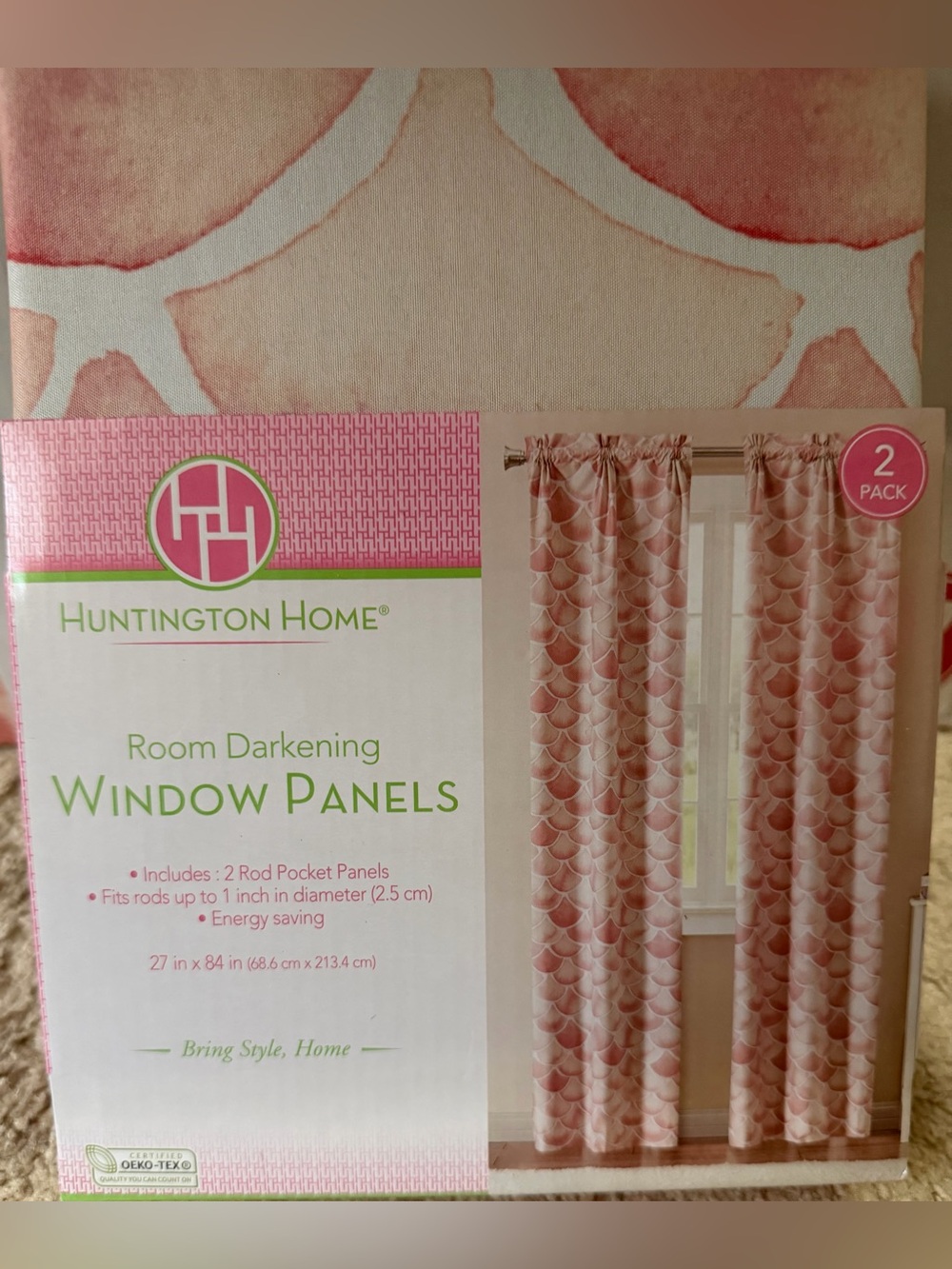 NWT. Huntington Home Pink Scallop-Pattern Room Darkening Panels - 2 Pack